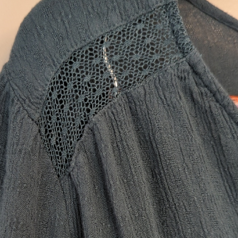 American Eagle Teal Blouse with Button Detail Babydoll Western Country Concert - Picture 3 of 12